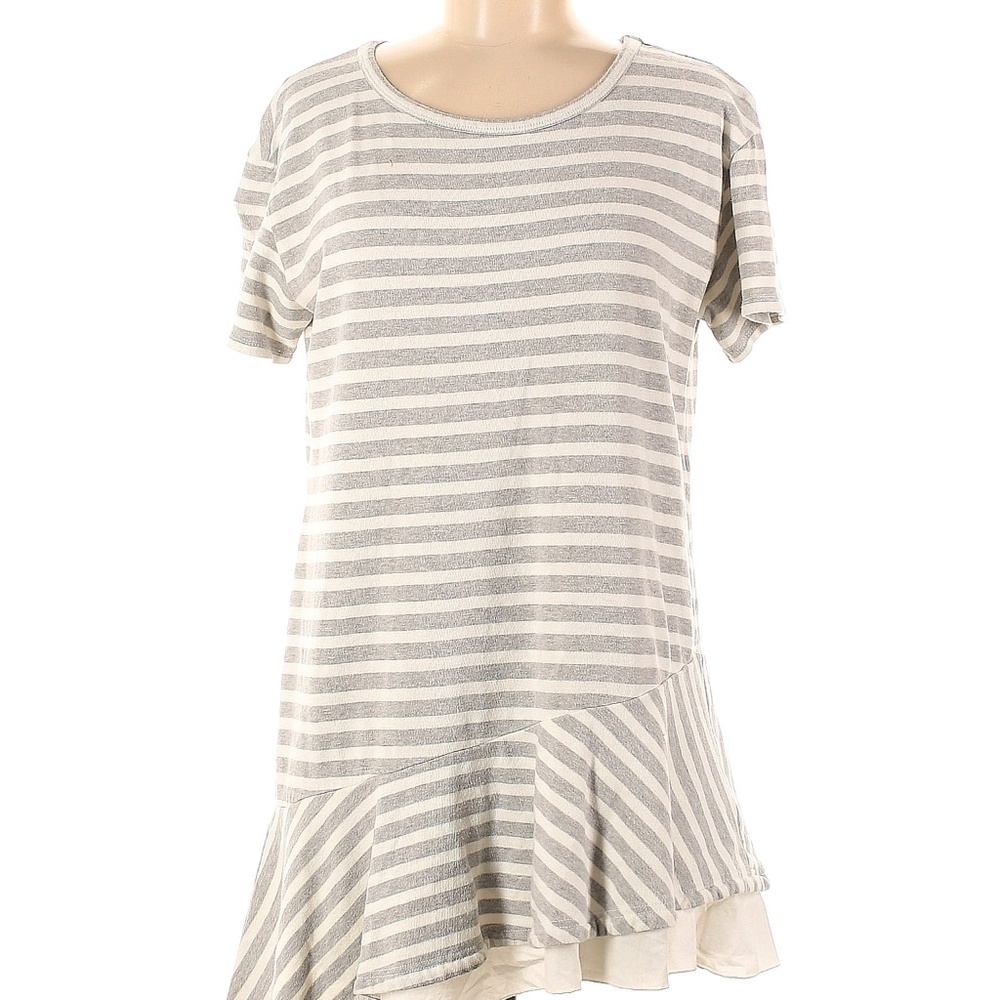 Kinly Large 100% Cotton Asymmetrical Ruffle Hem Stripe Dress